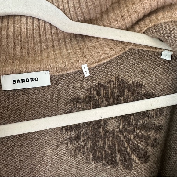 Sandro Silas Wool-Blend Floral Zip-Up Trucker-Style Knit Sweater SZ 3, L - Picture 5 of 8